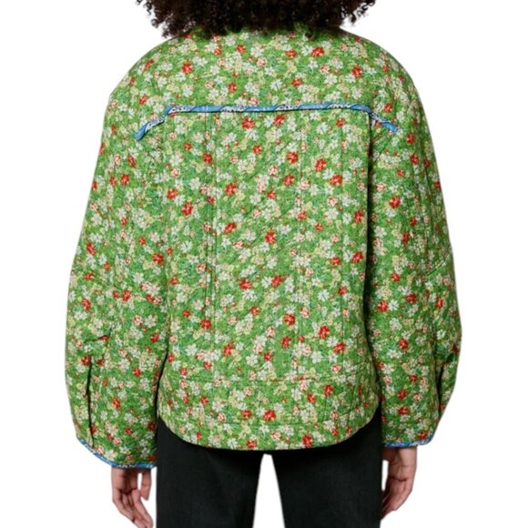 Damson Madder Markey Quilted Green Floral Jacket 8 Oversized Boho Cottagecore - Picture 5 of 16